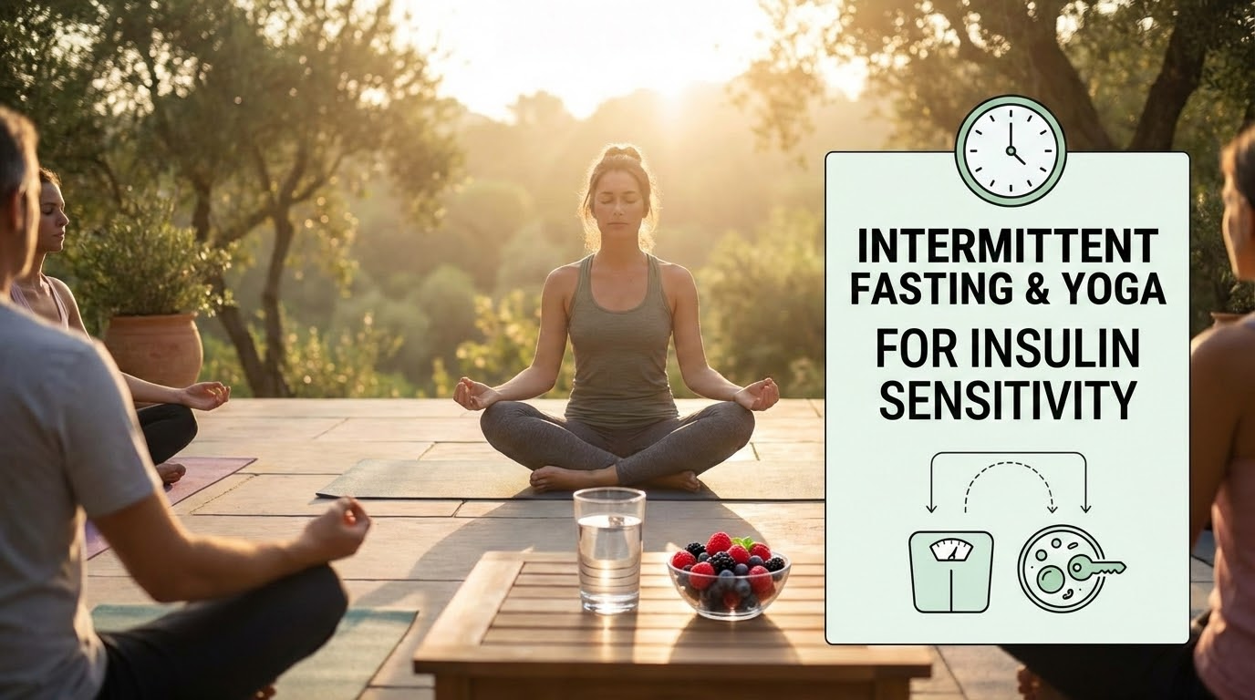 intermittent fasting for weight loss combined with stress management yoga pose aiding insulin sensitivity