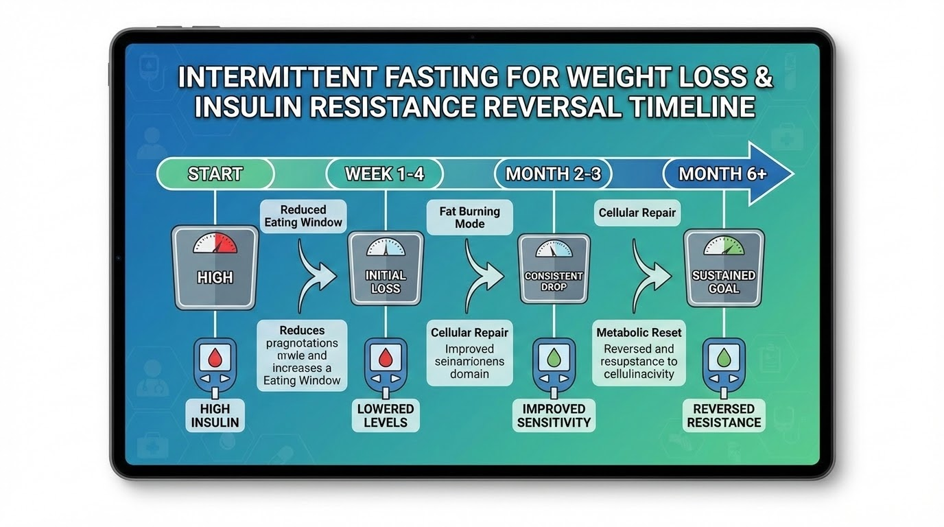 intermittent fasting for weight loss progress timeline chart showing insulin resistance reversal