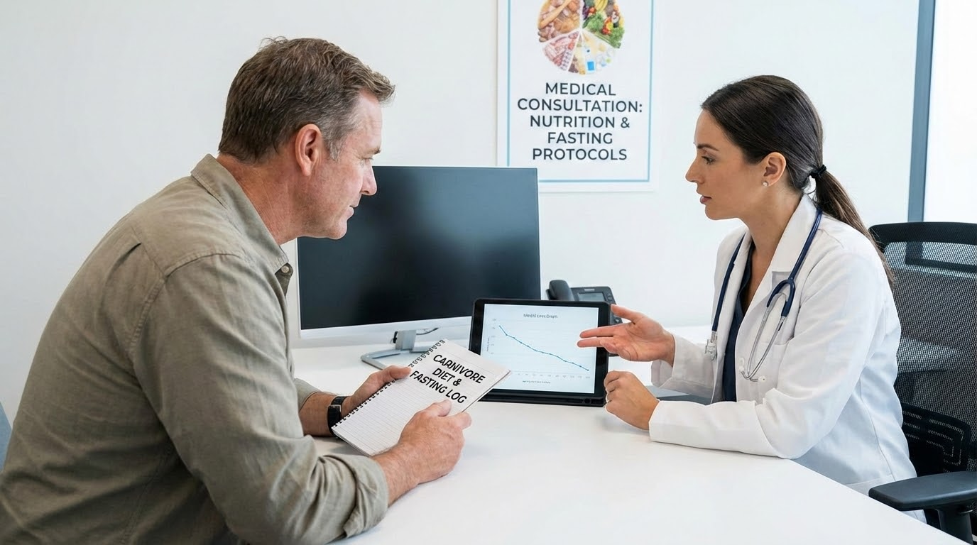 person experiencing fasting for weight loss benefits on carnivore diet consulting doctor