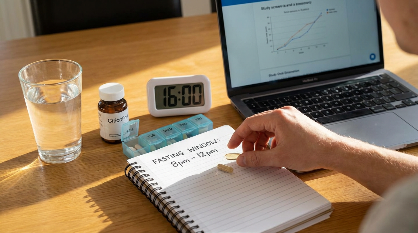 intermittent fasting practicing intermittent fasting for weight loss while taking Citicoline nootropic for enhanced memory and focus